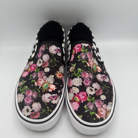 Vans Women's Classic Slip-On Black and White Check / Floral Size 9 - Picture 3 of 8